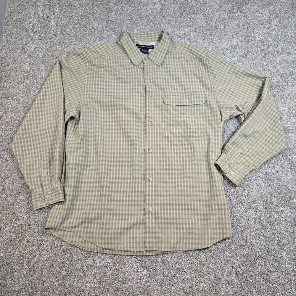 ExOfficio Men's L  Long Sleeve Fishing Hiking Shirt Tan Plaid Lightweight